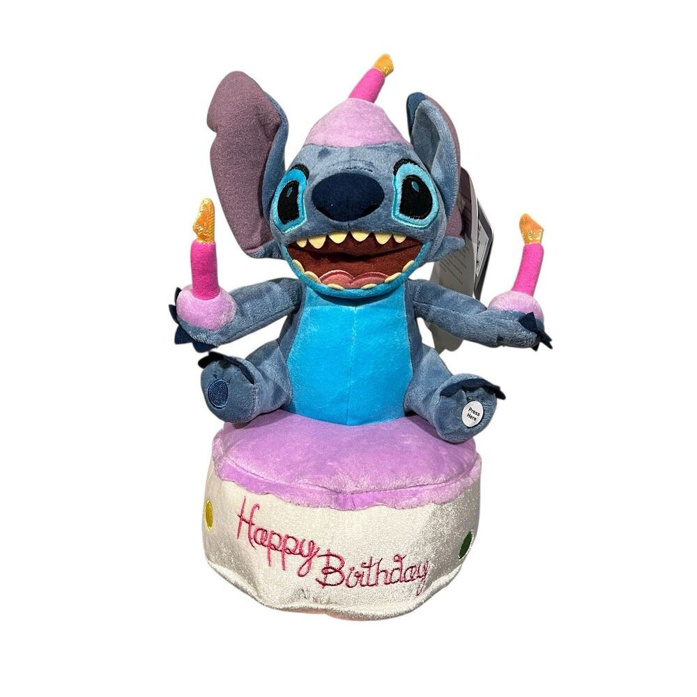 Disney Stitch Happy Birthday Light Up Plush Cake LED Candles Lilo & Stitch Toy
